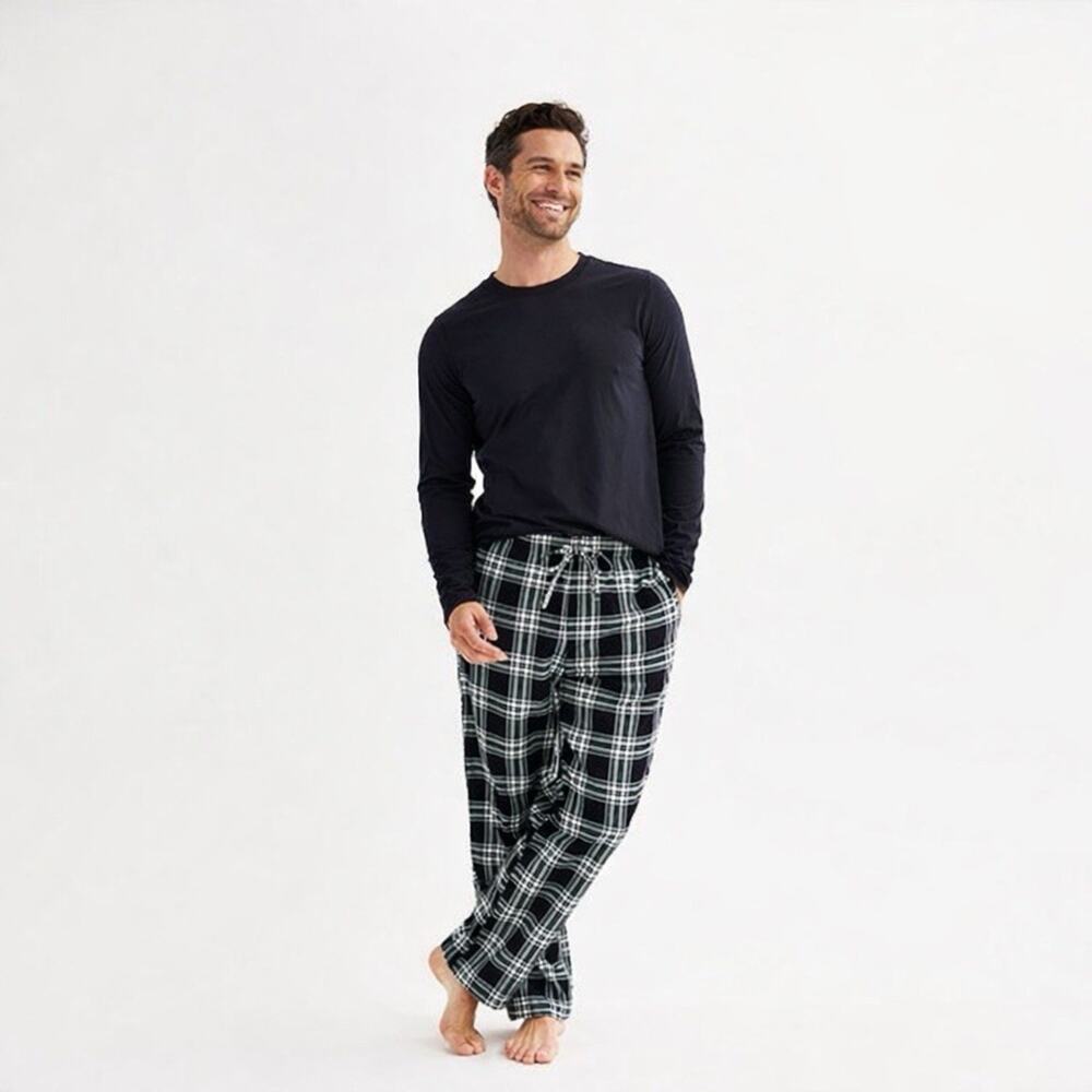 Sonoma The Essential Flanne Pajama PJ Set, Black Plaid, Large